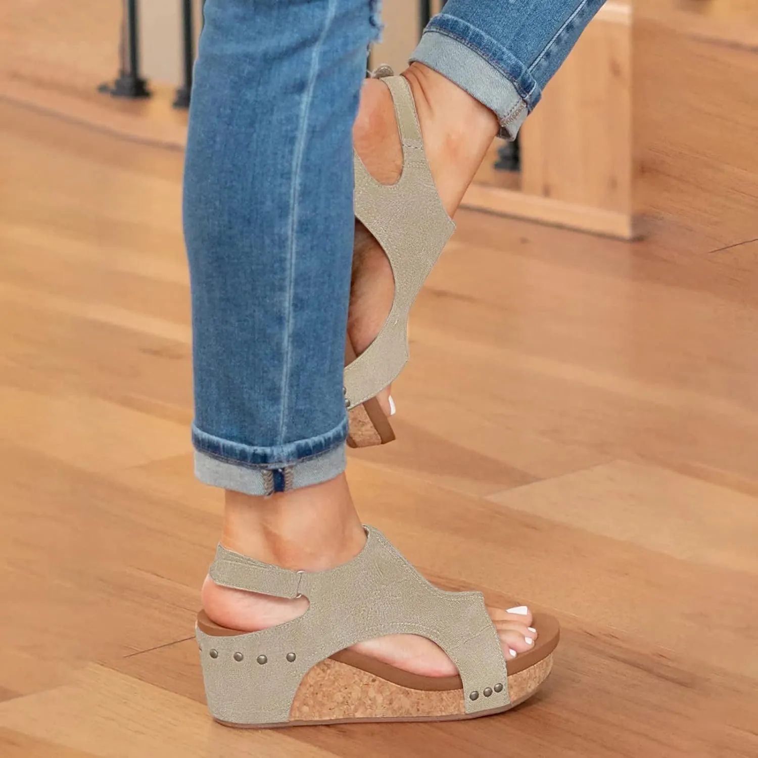 Cathalem Orthopedic Wedge Sandals for Women Platform Cork Wedges Espadrille Heel Strappy Leather Arch Support Sandals