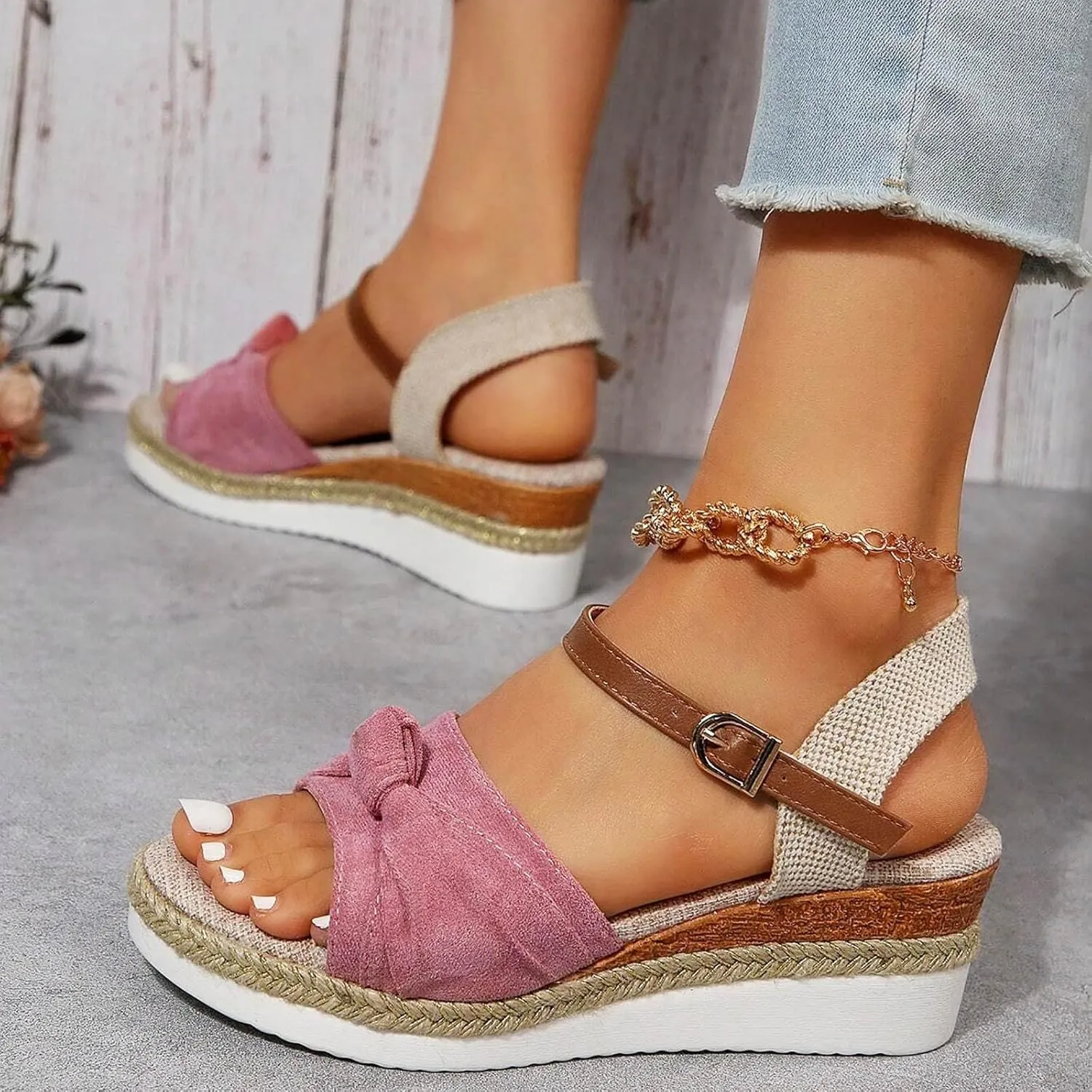 Cathalem Summer Sandals for Women 2024 Casual Open Toe Strappy Wedge Sandals Summer Dressy Beach Womens Sandals