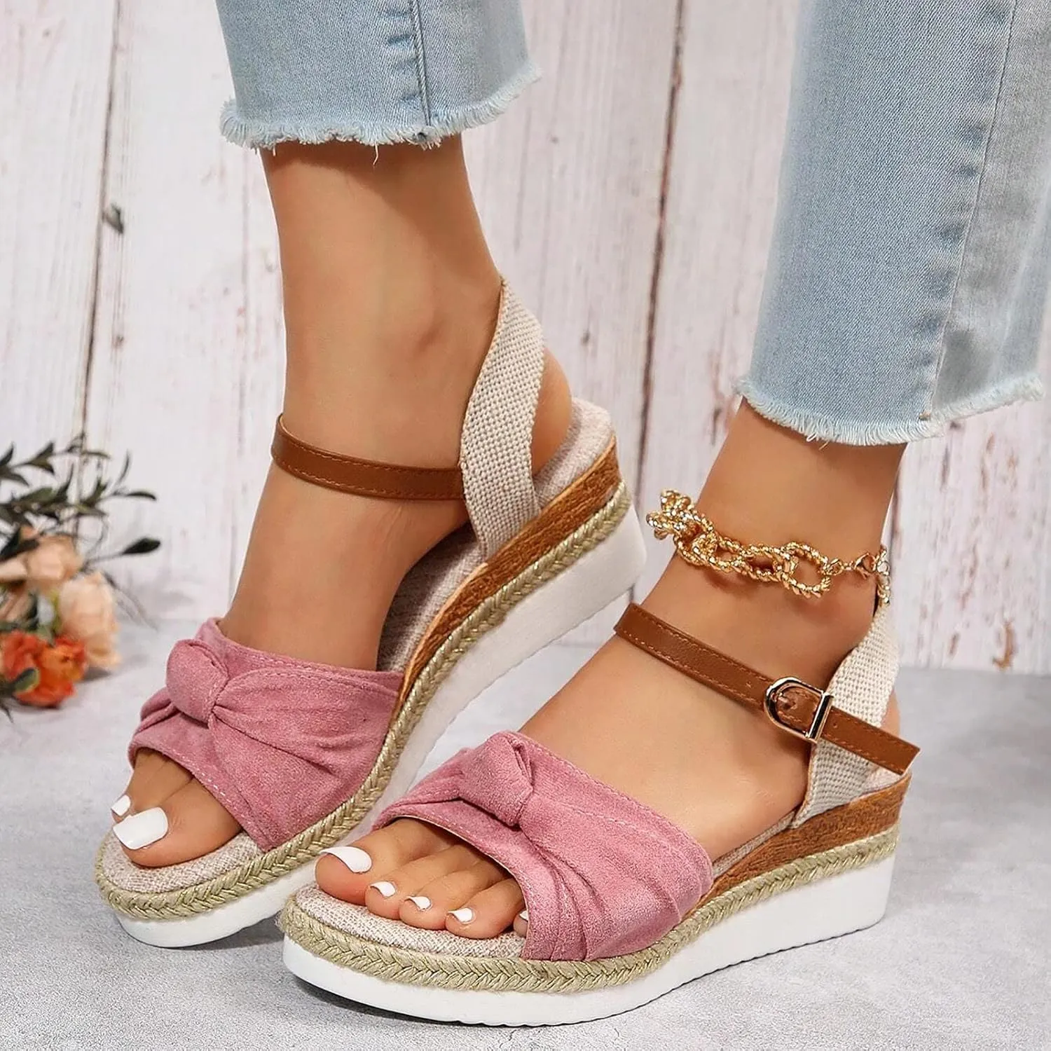 Cathalem Summer Sandals for Women 2024 Casual Open Toe Strappy Wedge Sandals Summer Dressy Beach Womens Sandals