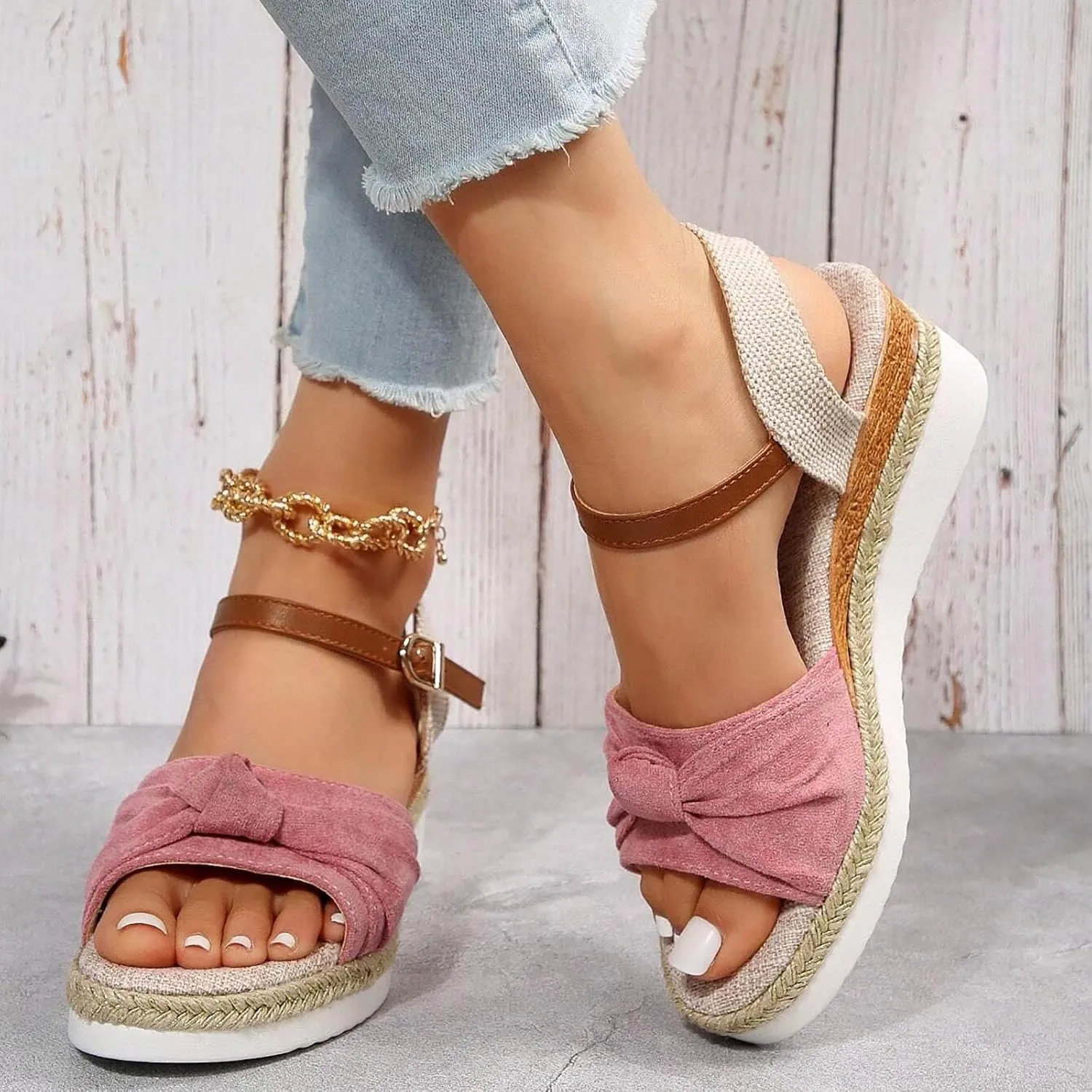 Cathalem Summer Sandals for Women 2024 Casual Open Toe Strappy Wedge Sandals Summer Dressy Beach Womens Sandals