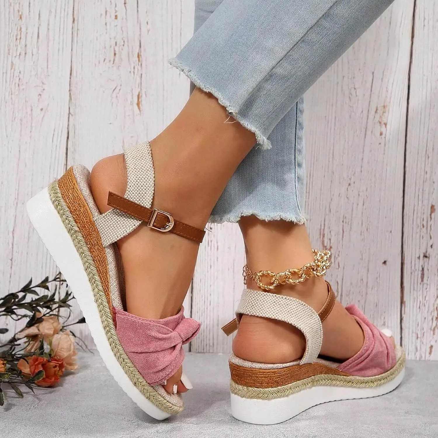 Cathalem Summer Sandals for Women 2024 Casual Open Toe Strappy Wedge Sandals Summer Dressy Beach Womens Sandals
