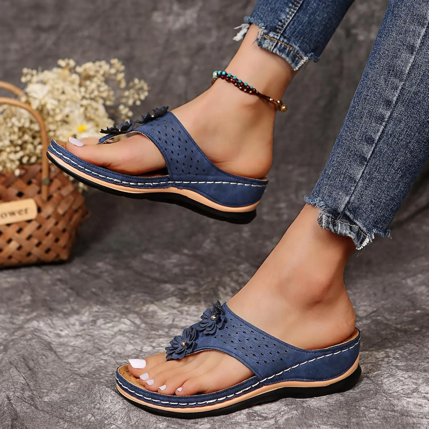 Cathalem Summer Sandals for Women 2024 Casual Strappy Low Wedges Sandals Open Toe Ankle Strap Platform Sandals
