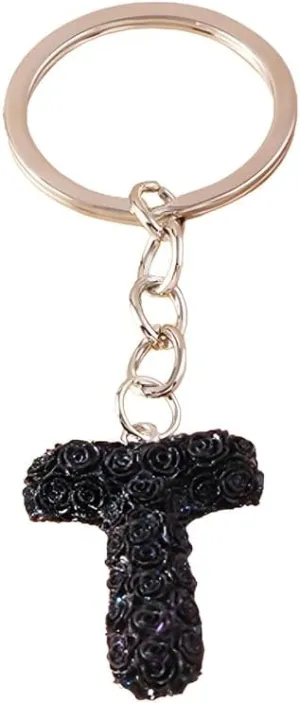 Charming Letters Rose Flower Keychain for Women - Initial Letter Alphabet Keyring Pendants, Handbag Jewelry Dcor