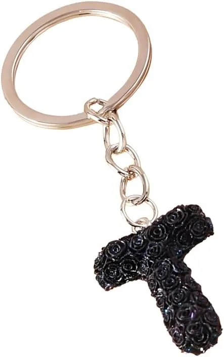 Charming Letters Rose Flower Keychain for Women - Initial Letter Alphabet Keyring Pendants, Handbag Jewelry Dcor