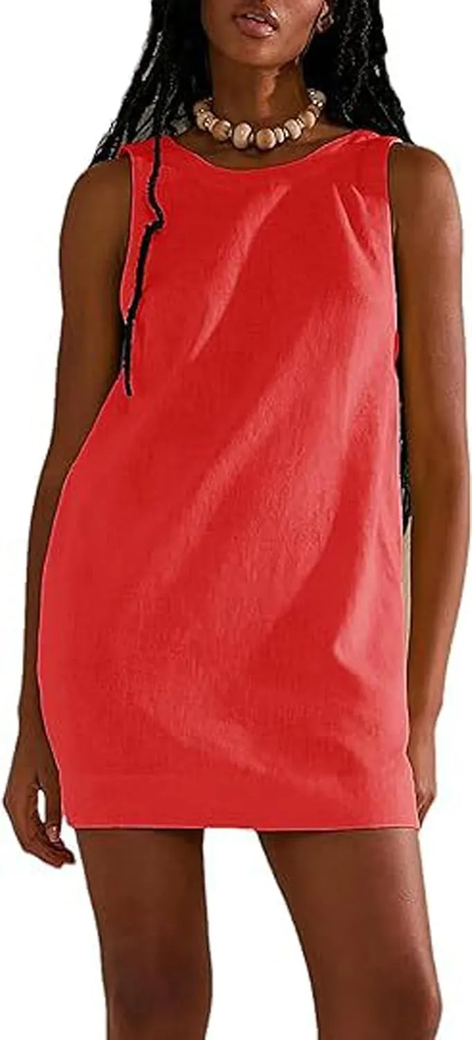 CHARTOU Women Comfy Linen Skirtall Backless U-Back Short Pinafore Overall Dress