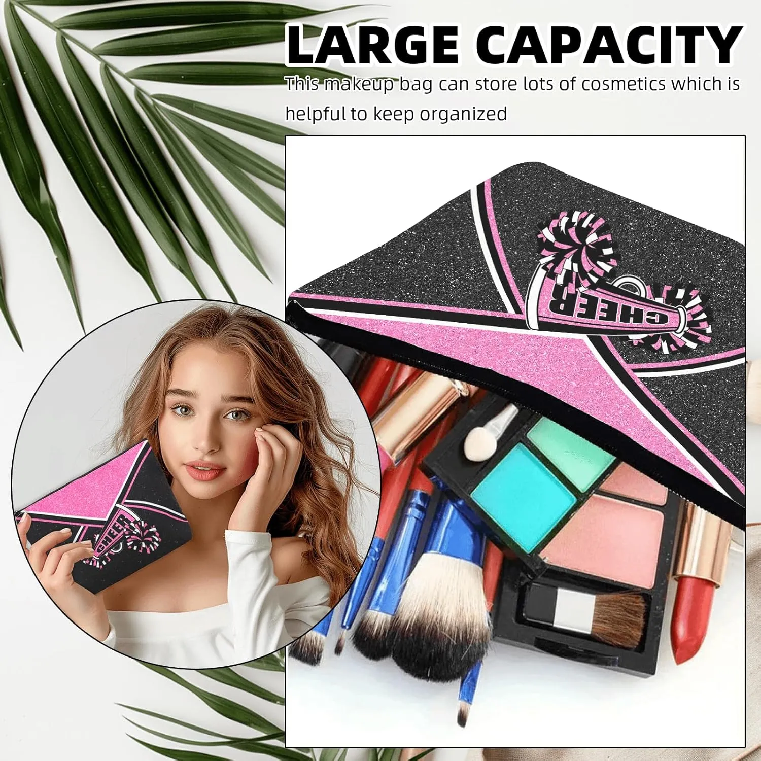 Cheer Makeup Bag Cheerleader Cosmetic Bag Cheerleader Gifts Cheerleading Gift for Women Her Cheer Team 1Pcs (Pink)