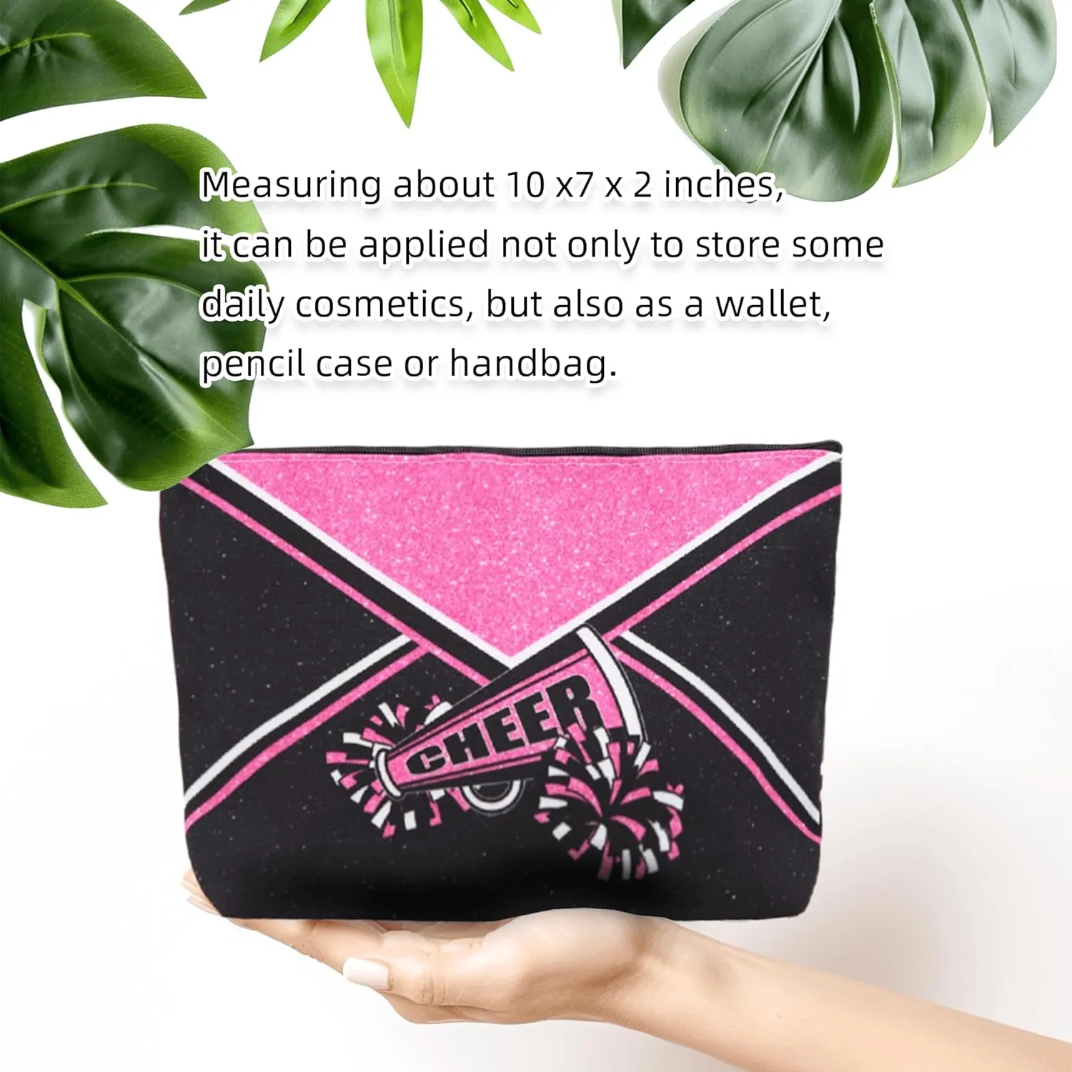 Cheer Makeup Bag Cheerleader Cosmetic Bag Cheerleader Gifts Cheerleading Gift for Women Her Cheer Team 1Pcs (Pink)