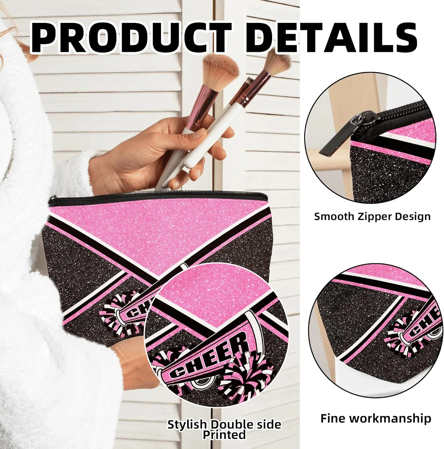 Cheer Makeup Bag Cheerleader Cosmetic Bag Cheerleader Gifts Cheerleading Gift for Women Her Cheer Team 1Pcs (Pink)