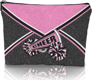 Cheer Makeup Bag Cheerleader Cosmetic Bag Cheerleader Gifts Cheerleading Gift for Women Her Cheer Team 1Pcs (Pink)