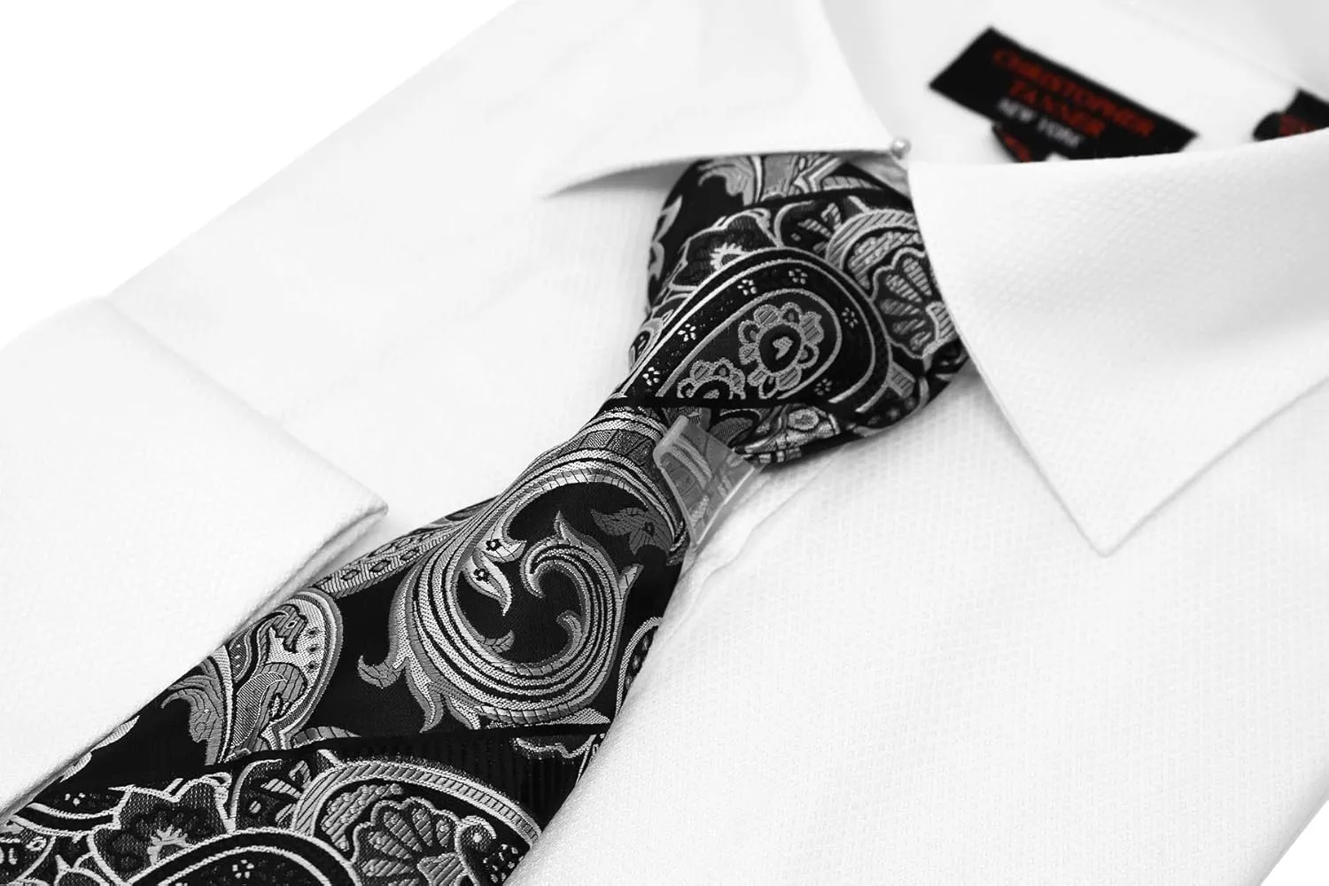 Christopher Tanner Men's Solid Micro Pattern Regular Fit French Cuffs Dress Shirts with Tie Hanky Cufflinks Combo