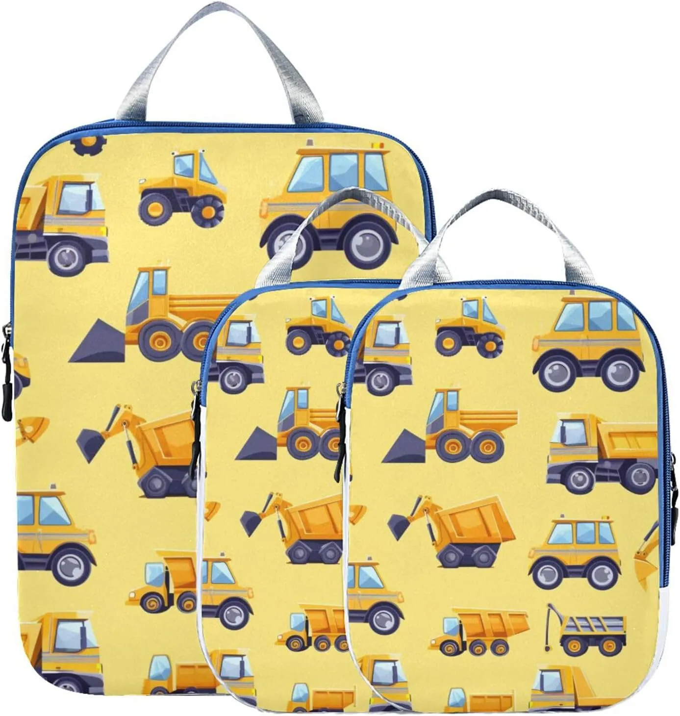 Construction Truck Car Yellow Compression Packing Cubes for Travel Packing Organizers Backpack 3 Pack Luggage Travel Essentials Carry Must Haves Waterproof Suitcase Storage Bags