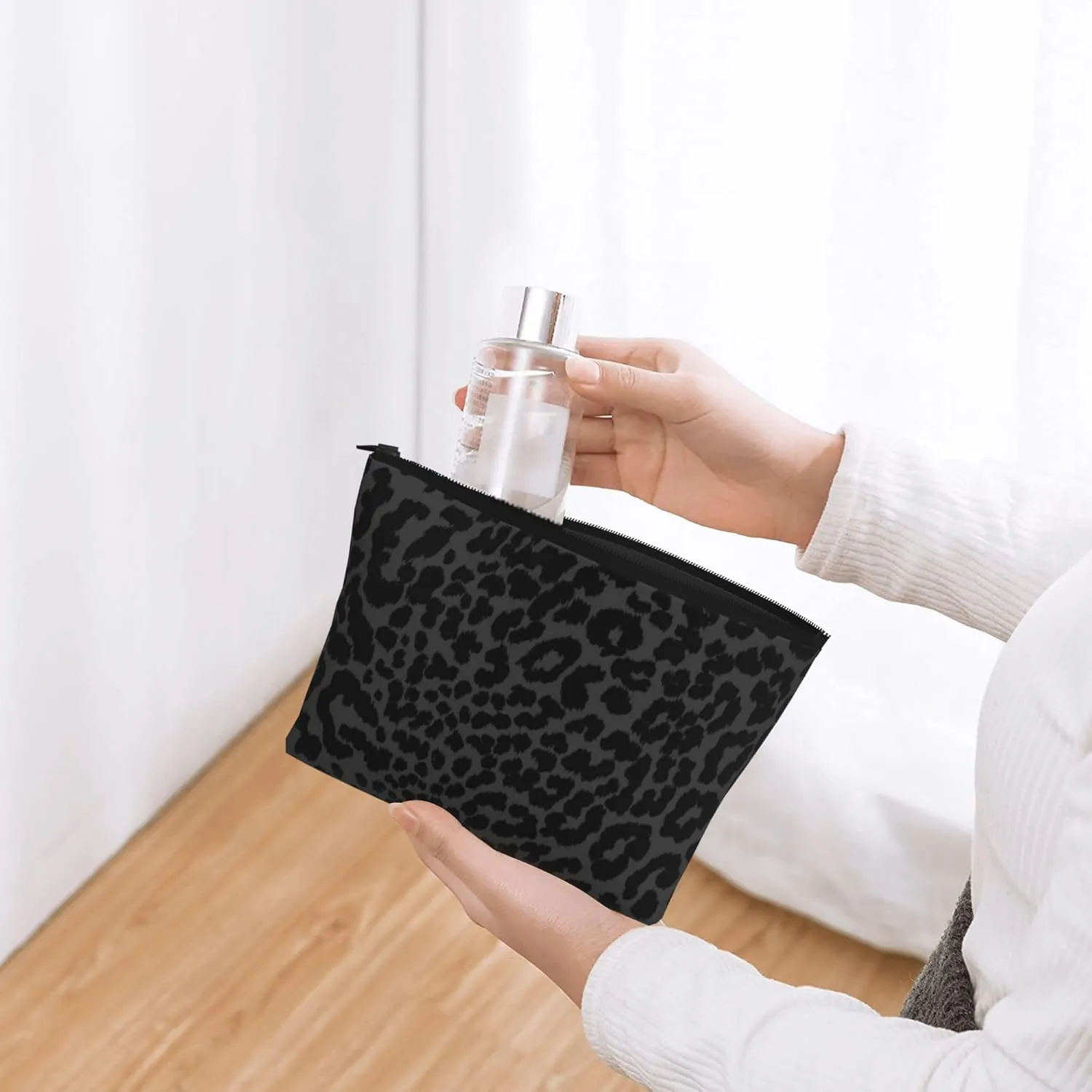 Cosmetic Bags For Women Handbags Purses Makeup Organizer Storage Makeup Bag (Dark Gray Black Leopard Cheetah Print)