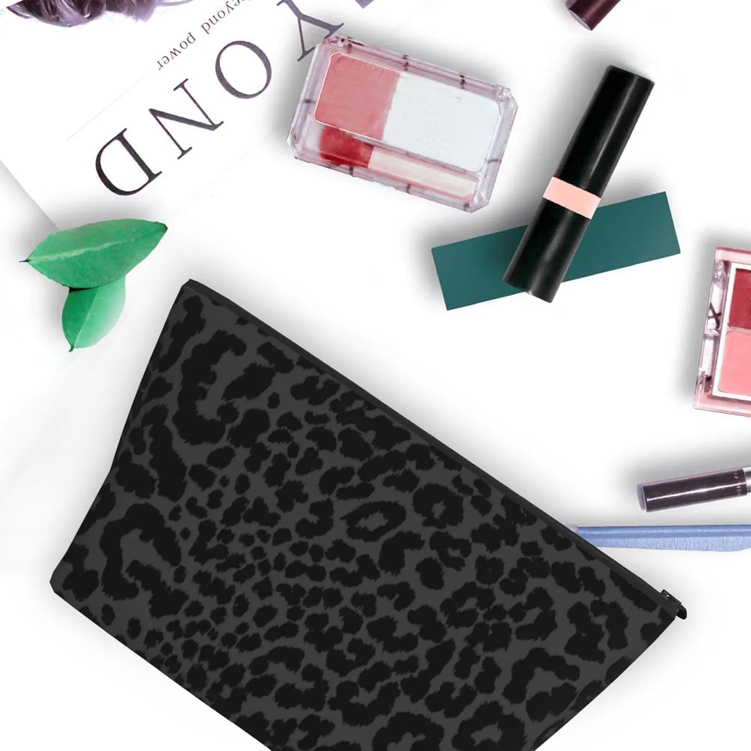 Cosmetic Bags For Women Handbags Purses Makeup Organizer Storage Makeup Bag (Dark Gray Black Leopard Cheetah Print)