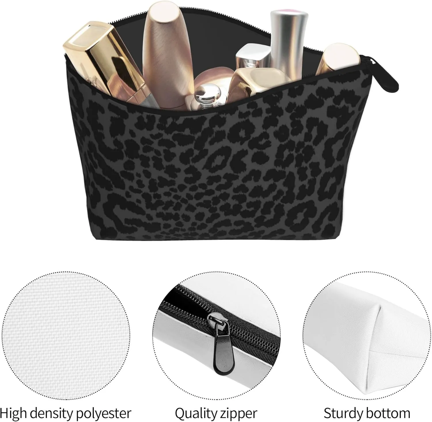 Cosmetic Bags For Women Handbags Purses Makeup Organizer Storage Makeup Bag (Dark Gray Black Leopard Cheetah Print)