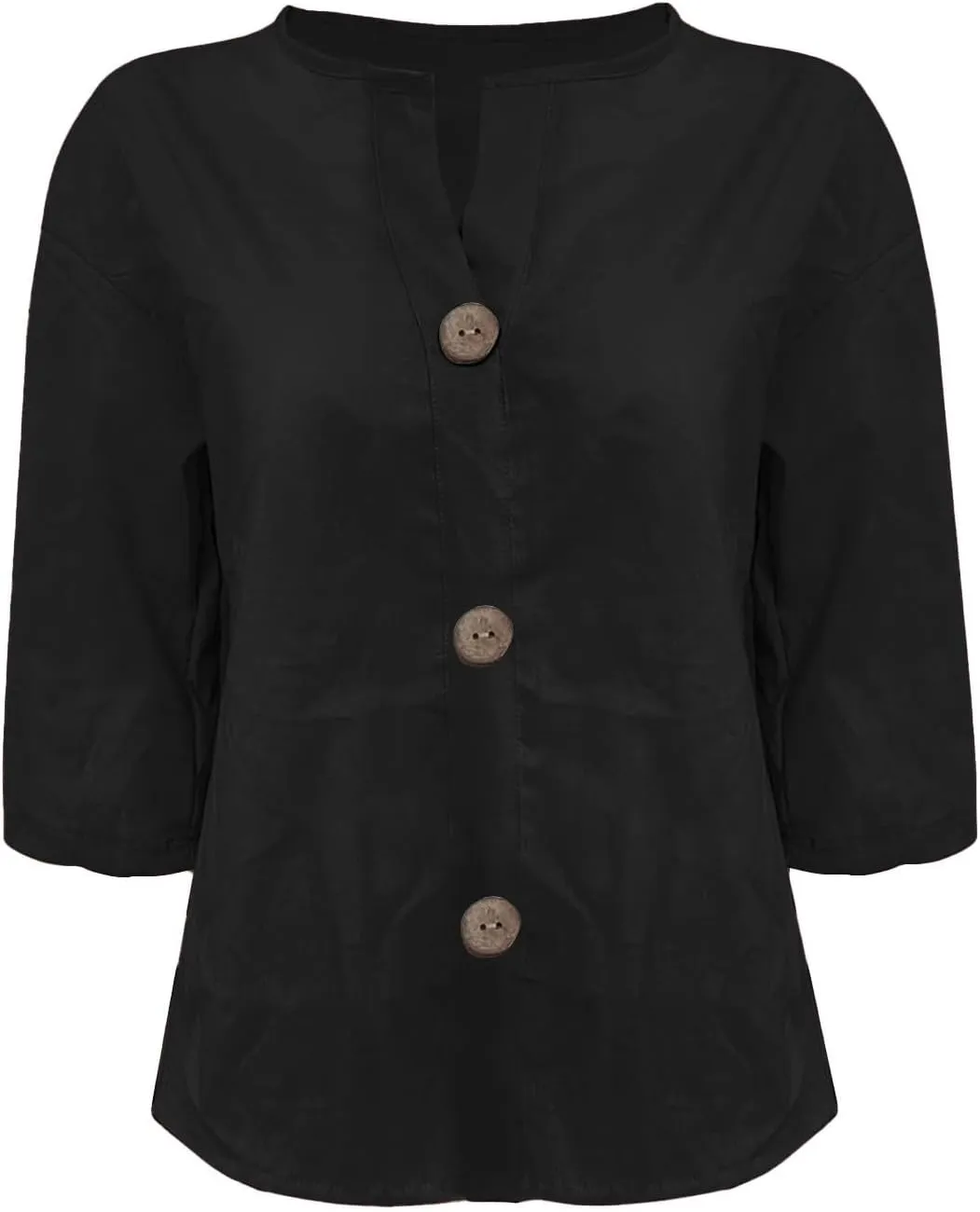 Cotton Linen Shirts for Women Summer Buttons V Neck 3/4 Sleeve Tops Loose Vacation Beach Solid Blouses Tunic Tops