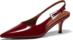 Coutgo Womens Slingback Heels Kitten Low Heel Dress Shoes Closed Pointed Toe Buckle Pumps Work Wedding Shoes