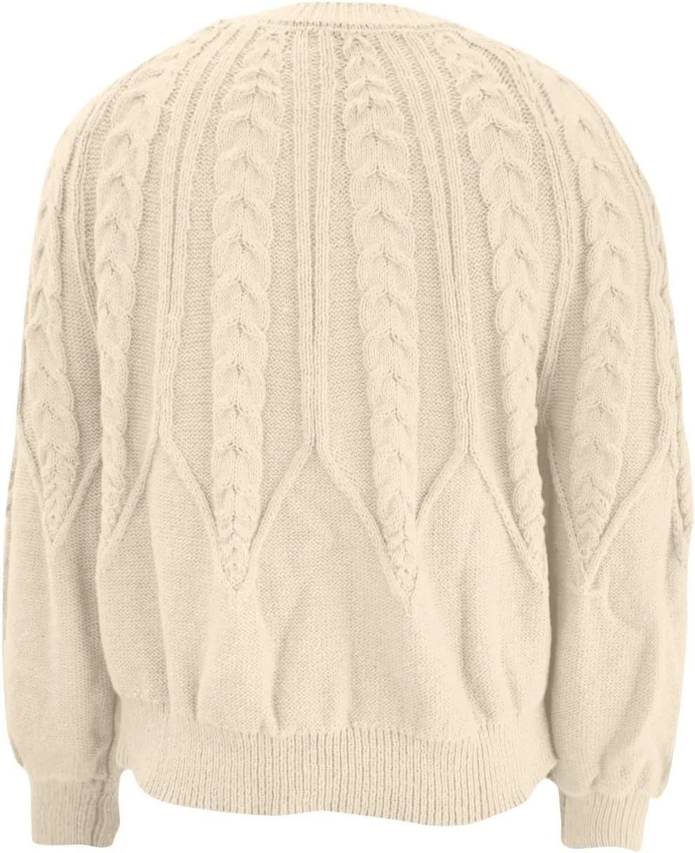 Crewneck Sweater Women Cable Knit Chunky Long Sleeve Winter Sweaters Oversized Crew Neck Cute Pullover Outfits