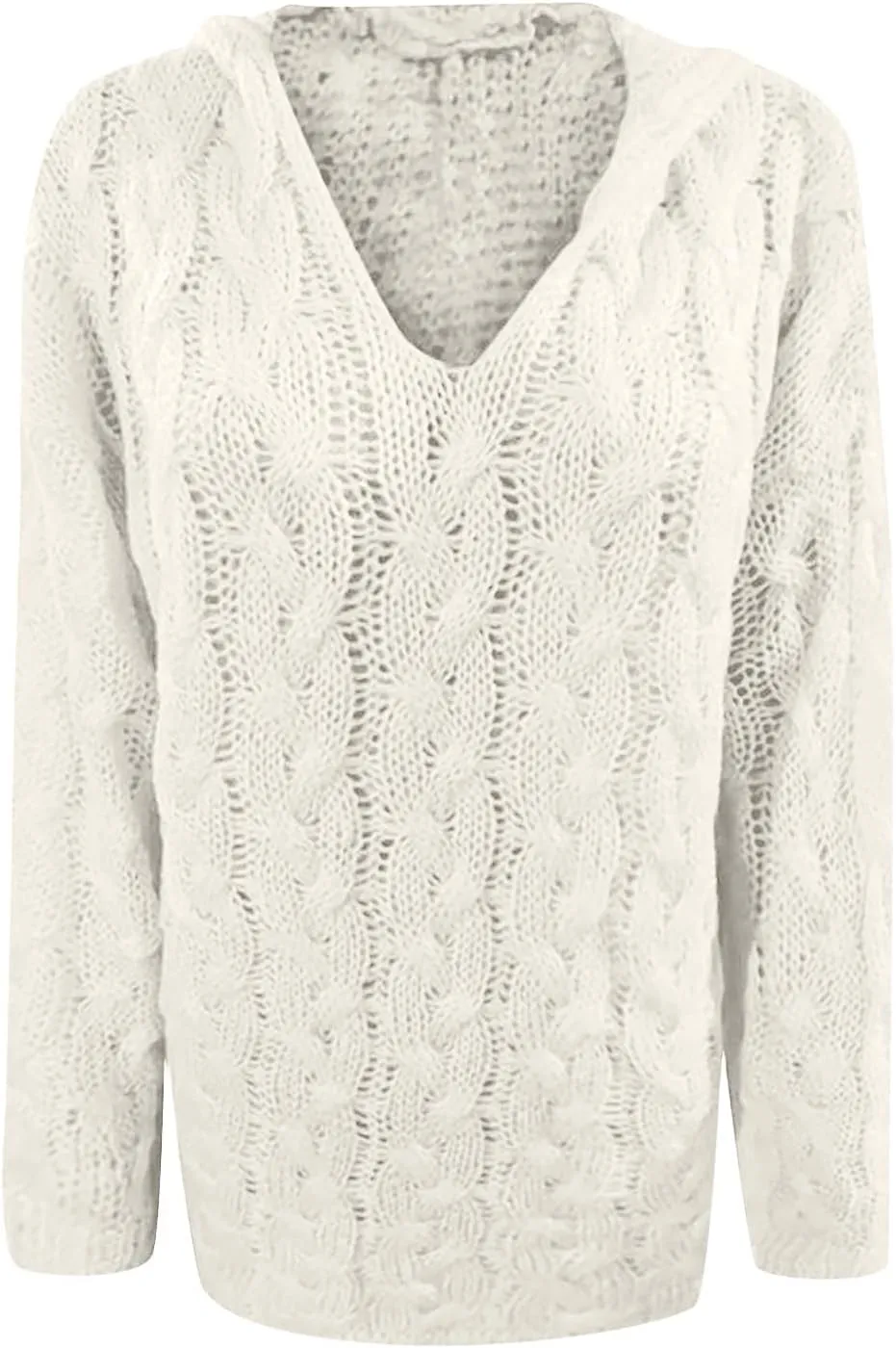Crochet Sweaters for Women Cable Knit Hooded Sweater Plain Oversized Pullover Cozy Warm Chunky Sweaters