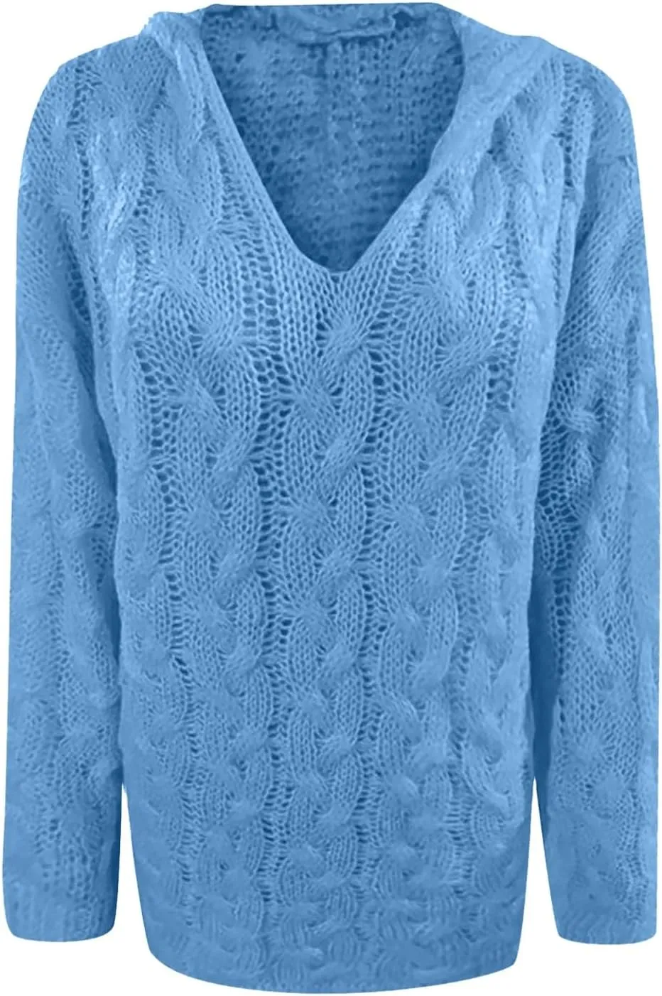 Crochet Sweaters for Women Cable Knit Hooded Sweater Plain Oversized Pullover Cozy Warm Chunky Sweaters