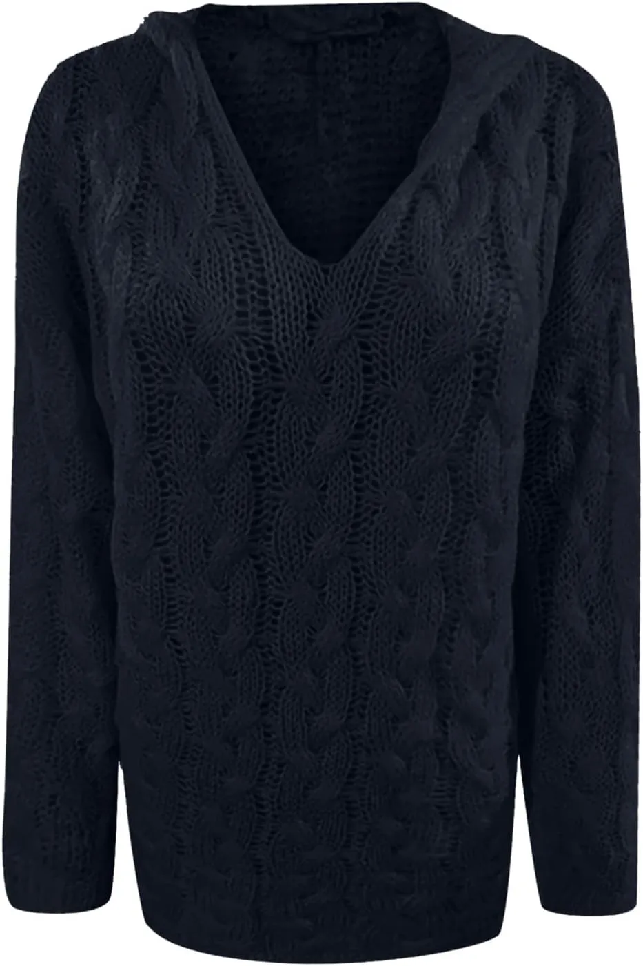 Crochet Sweaters for Women Cable Knit Hooded Sweater Plain Oversized Pullover Cozy Warm Chunky Sweaters