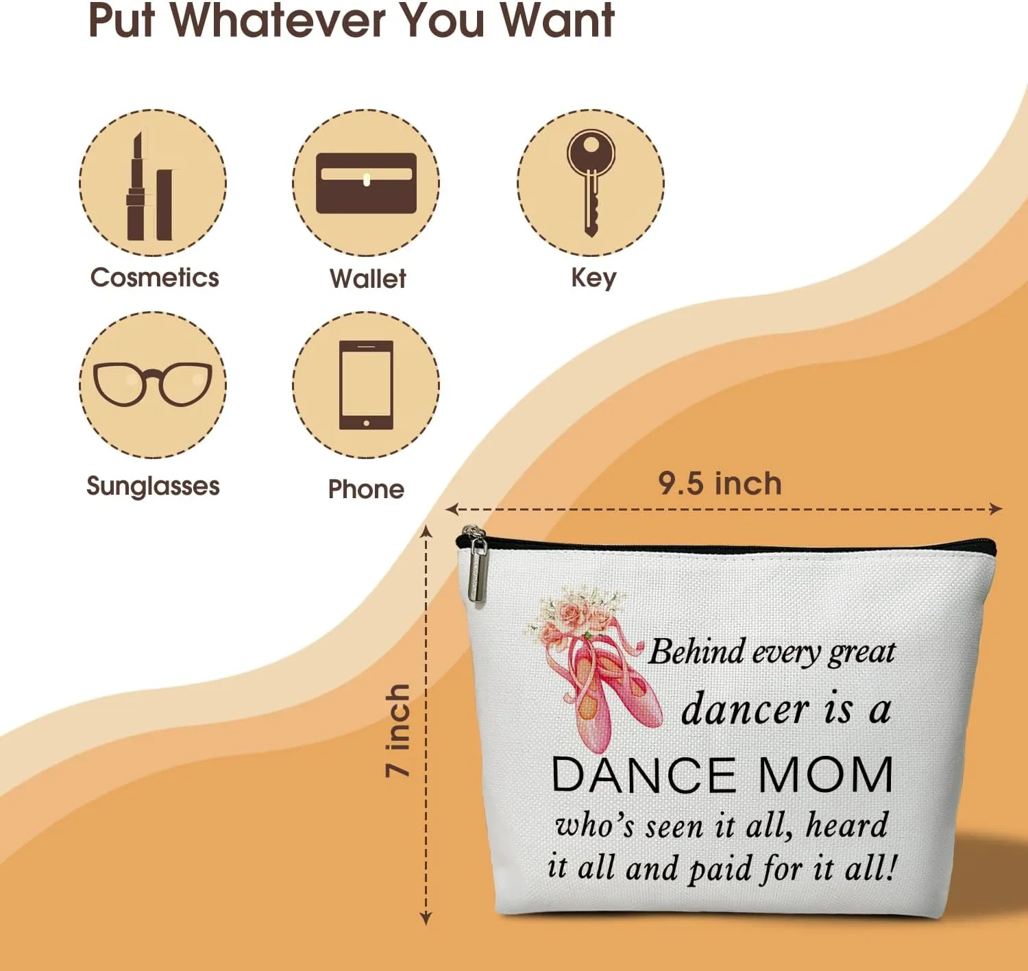 Dance Makeup Bag - Dancer Mom Gifts, Cosmetic Bag for Dance Instructor Large Capacity Cosmetic Bag Appreciation Gift for Family friend,Travel Accessories Organizer Storage Makeup Bag With Zipper-35