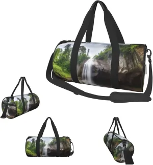 Duffle Bags Mountain Waterfall Gym Bag for Men Women Waterproof Travel Duffle Bags Convertible Carry on Garment Bag for Travel Sports