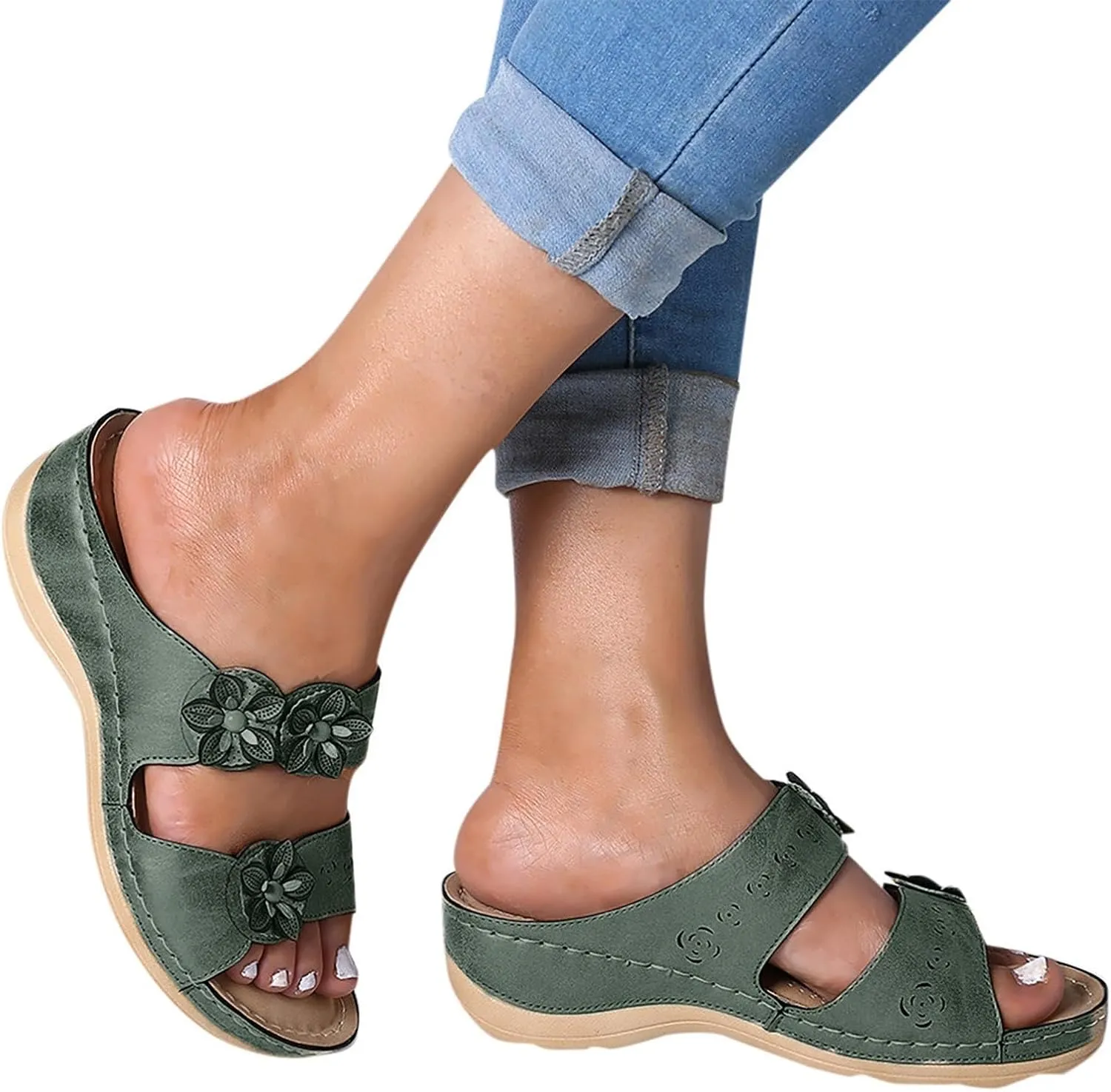 Eduavar Orthopedic Sandals for Women, Sandals for Women Dressy Summer Open Toe Sandals Slippers Comfy Travel Beach Sandals
