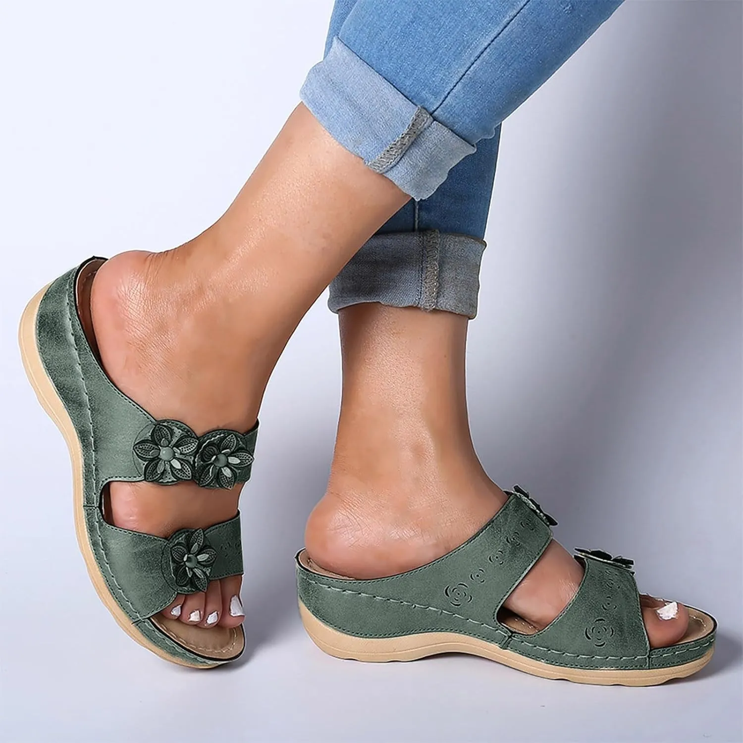 Eduavar Orthopedic Sandals for Women, Sandals for Women Dressy Summer Open Toe Sandals Slippers Comfy Travel Beach Sandals