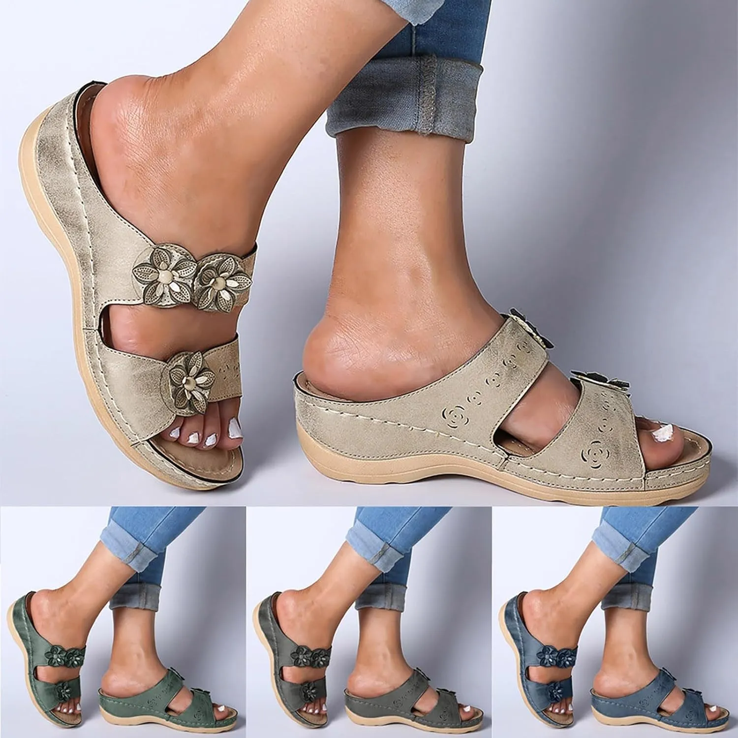 Eduavar Orthopedic Sandals for Women, Sandals for Women Dressy Summer Open Toe Sandals Slippers Comfy Travel Beach Sandals