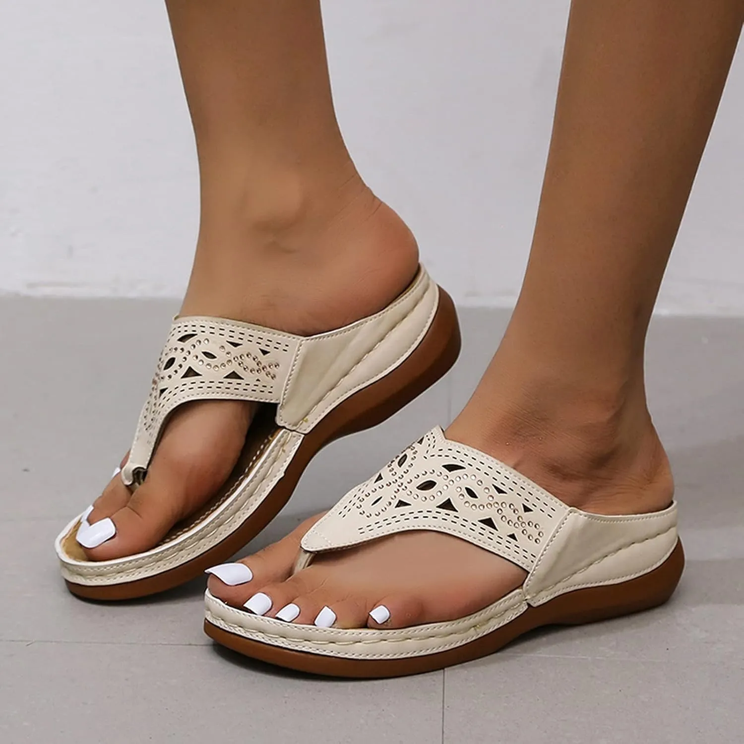 Eduavar Orthopedic Sandals for Women, Womens Sandals Dressy Wedge Sandals Casual Breathable Peep Toe Sandasls Slippers