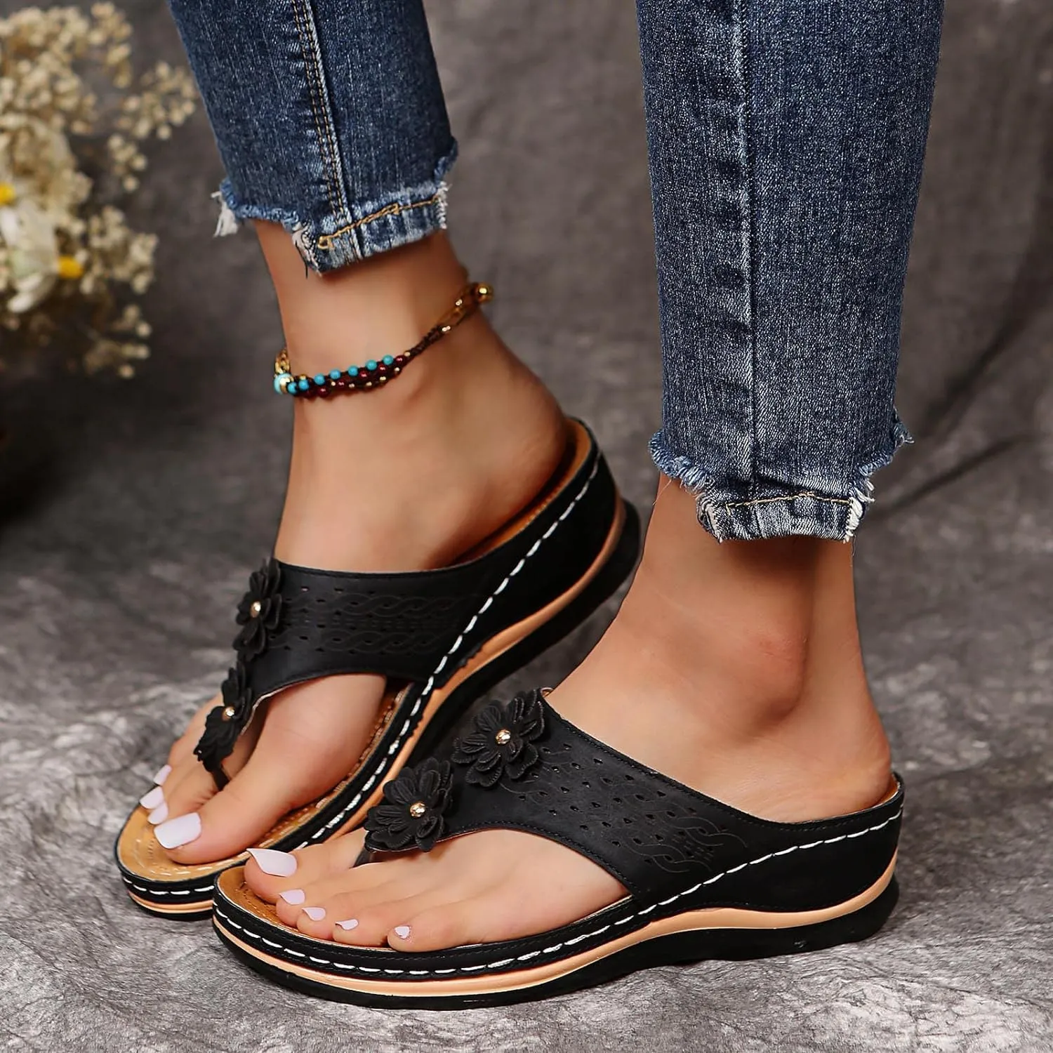 Eduavar Sandals Women Comfortable, Orthopedic Sandals for Women Summer Casual Open Toe Flip Flops Sandals Comfy Slipper Shoes