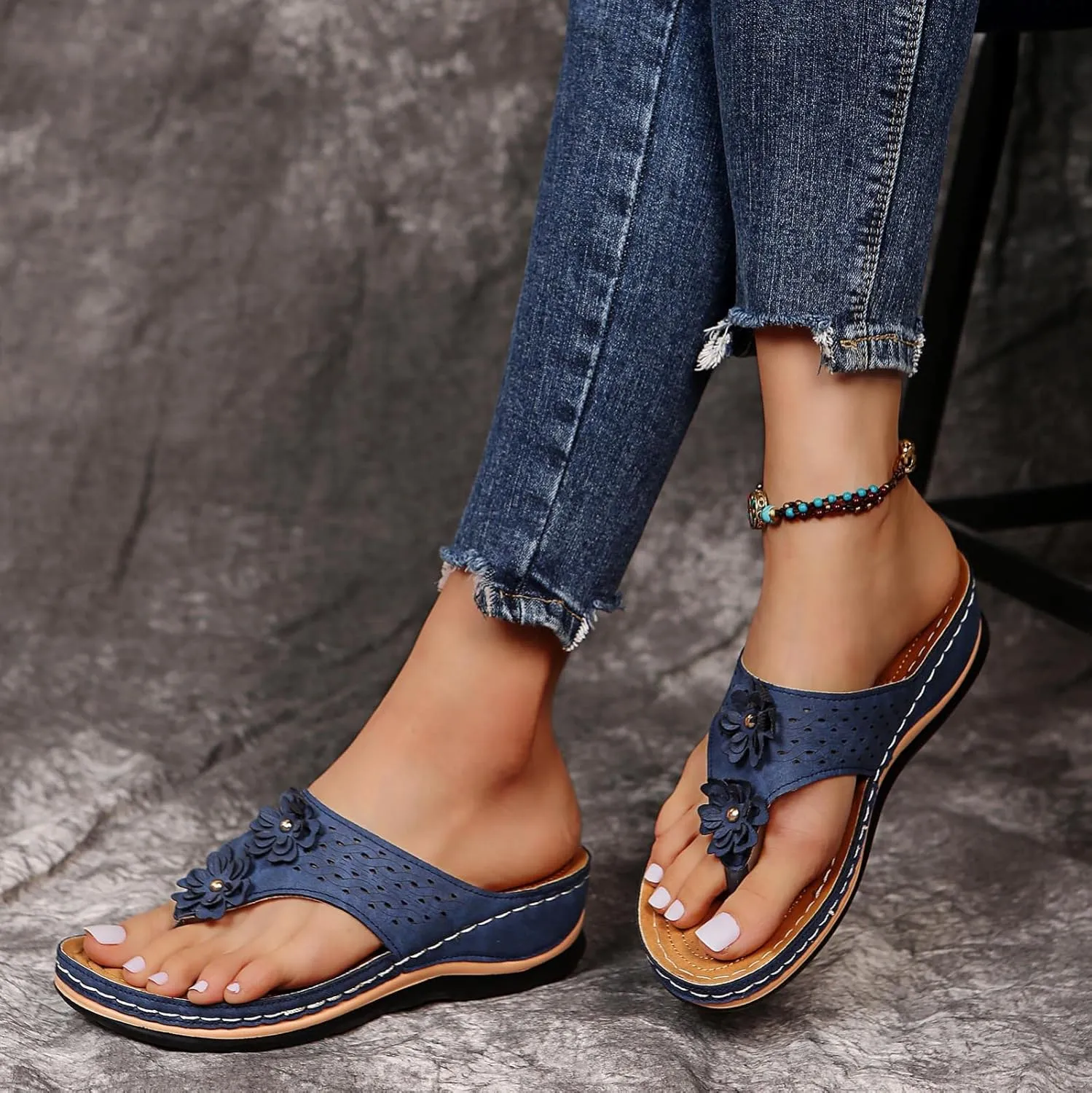 Eduavar Sandals Women Comfortable, Orthopedic Sandals for Women Summer Casual Open Toe Flip Flops Sandals Comfy Slipper Shoes