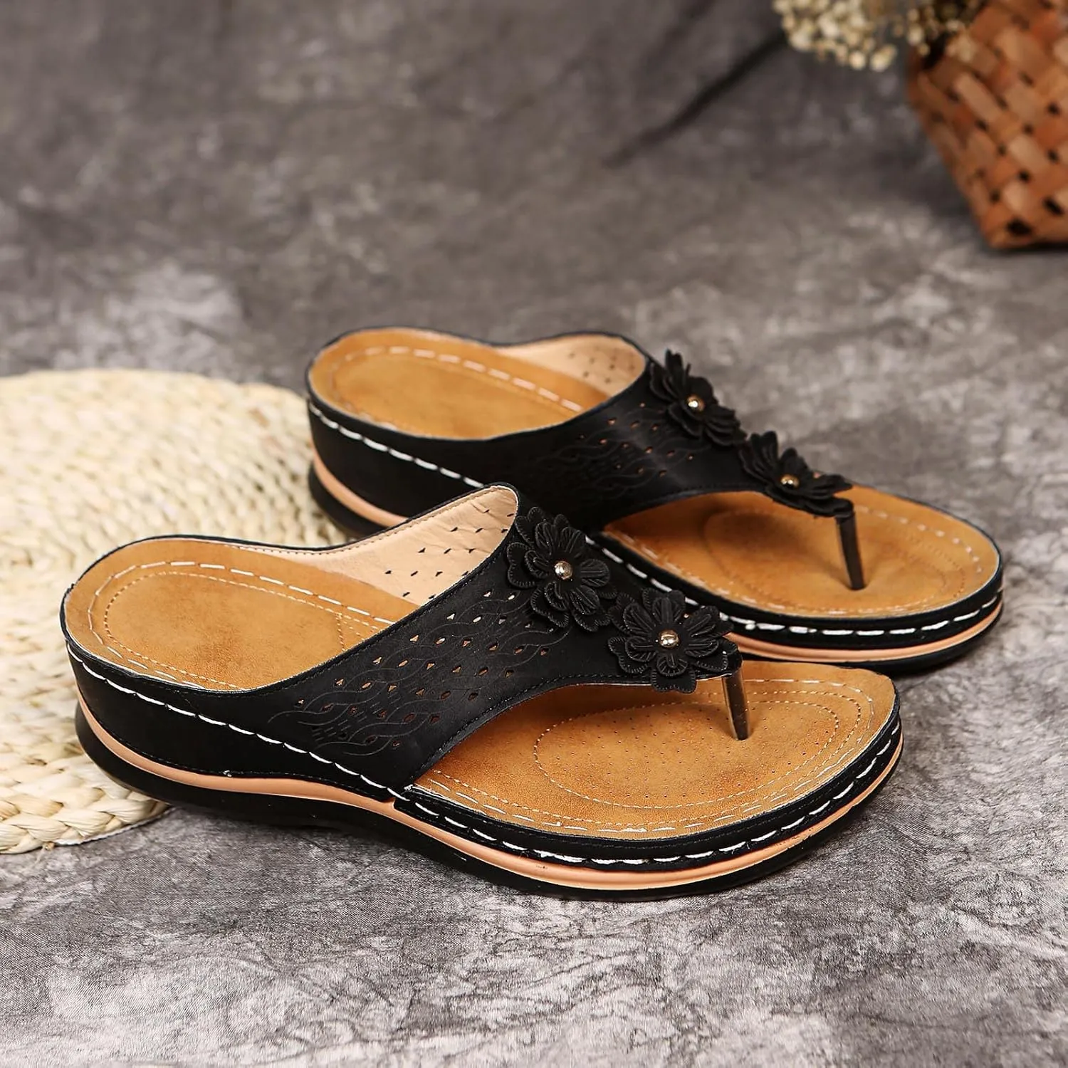 Eduavar Sandals Women Comfortable, Orthopedic Sandals for Women Summer Casual Open Toe Flip Flops Sandals Comfy Slipper Shoes