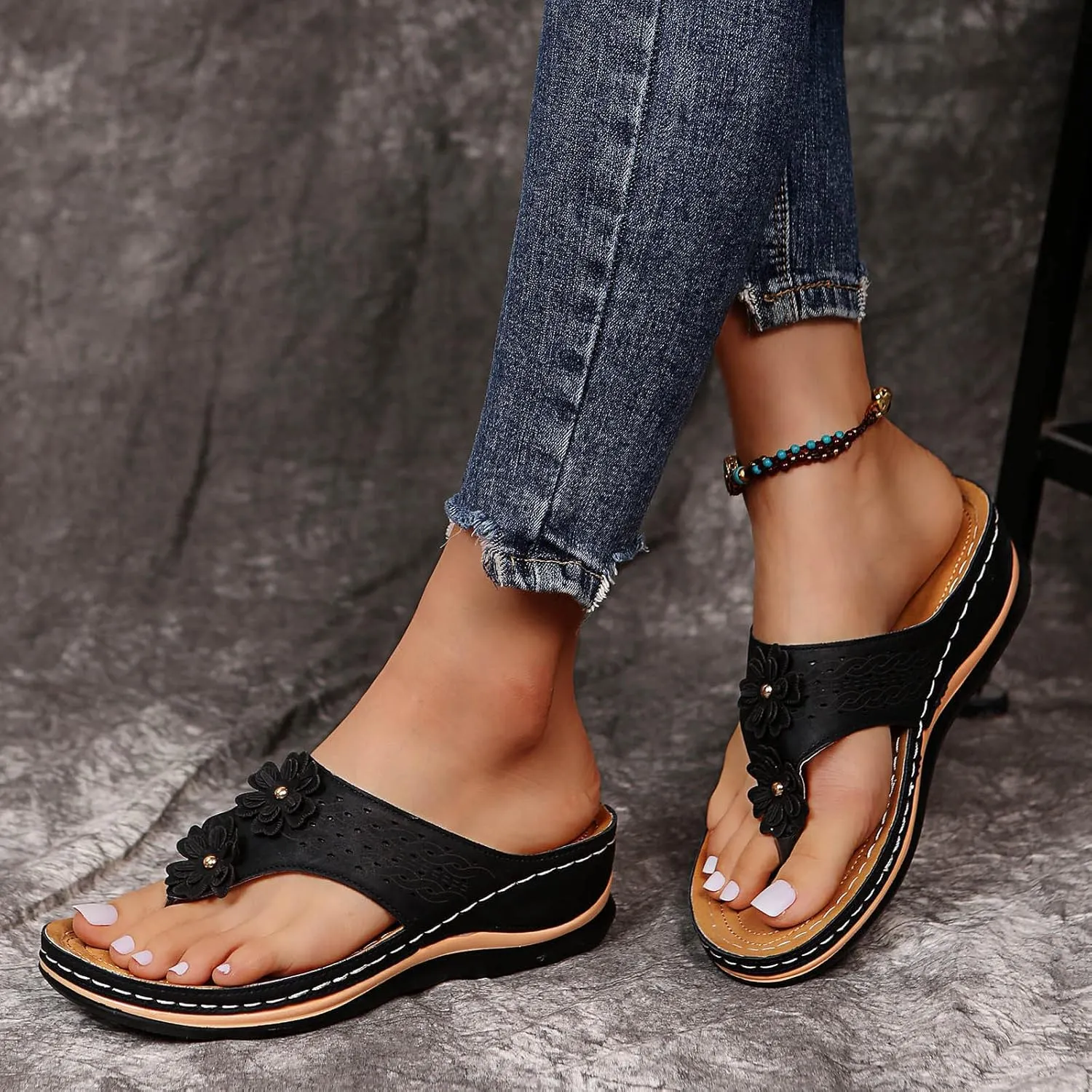 Eduavar Sandals Women Comfortable, Orthopedic Sandals for Women Summer Casual Open Toe Flip Flops Sandals Comfy Slipper Shoes