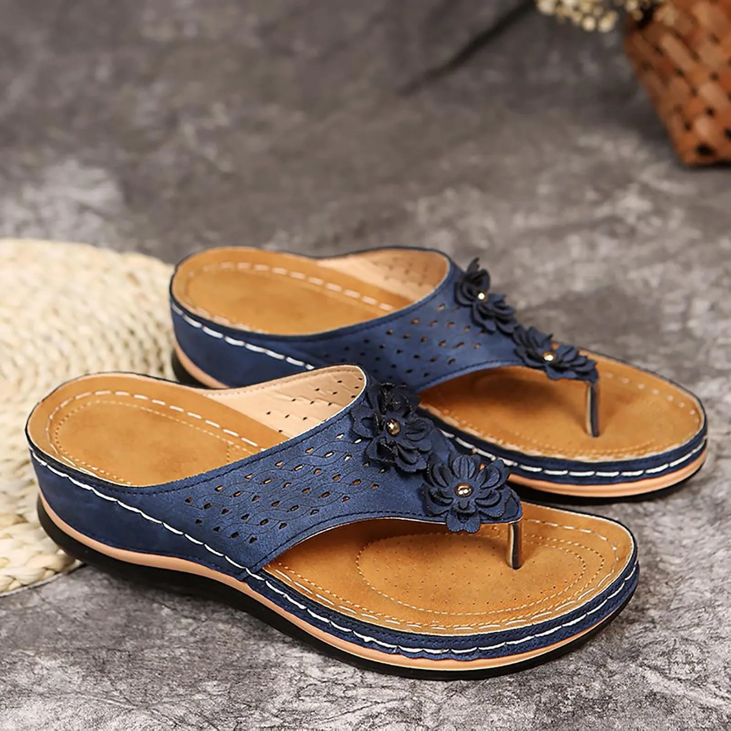 Eduavar Sandals Women Comfortable, Orthopedic Sandals for Women Summer Casual Open Toe Flip Flops Sandals Comfy Slipper Shoes