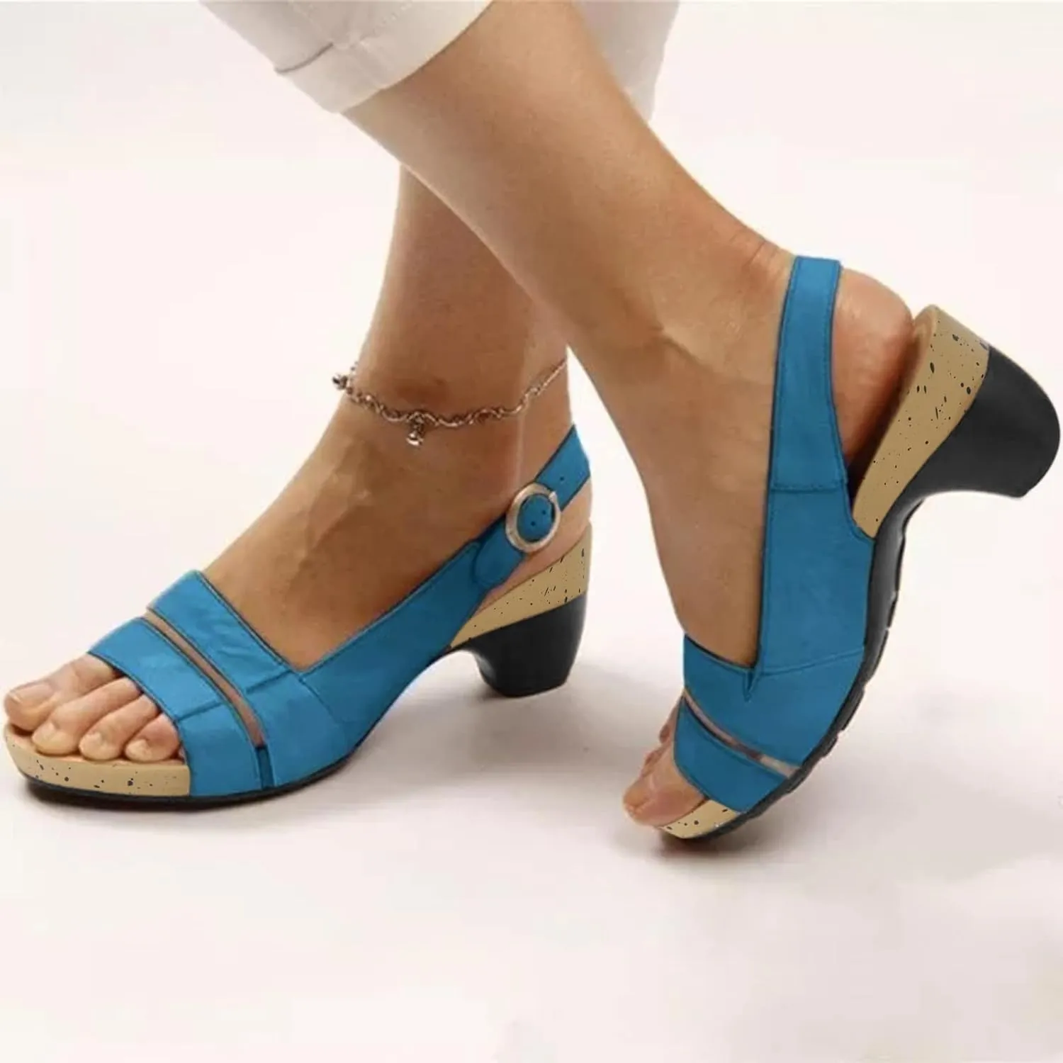 Eduavar Womens Wedge Sandals, Orthopedic Sandals for Women Open Toe Sandals Casual Heel Sandals with Ankle Strap