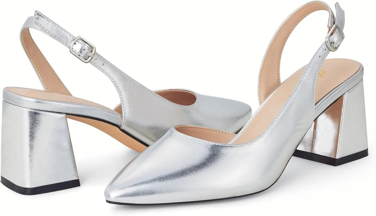 Elisabet Tang Women's Pumps Slingback 2 Inches Block Chunky Heels with Closed Pointed Toe Thick Low Pumps Wedding Party Prom Dating Casual Work Dressy Black Silver Gold Glitter Hot Pink