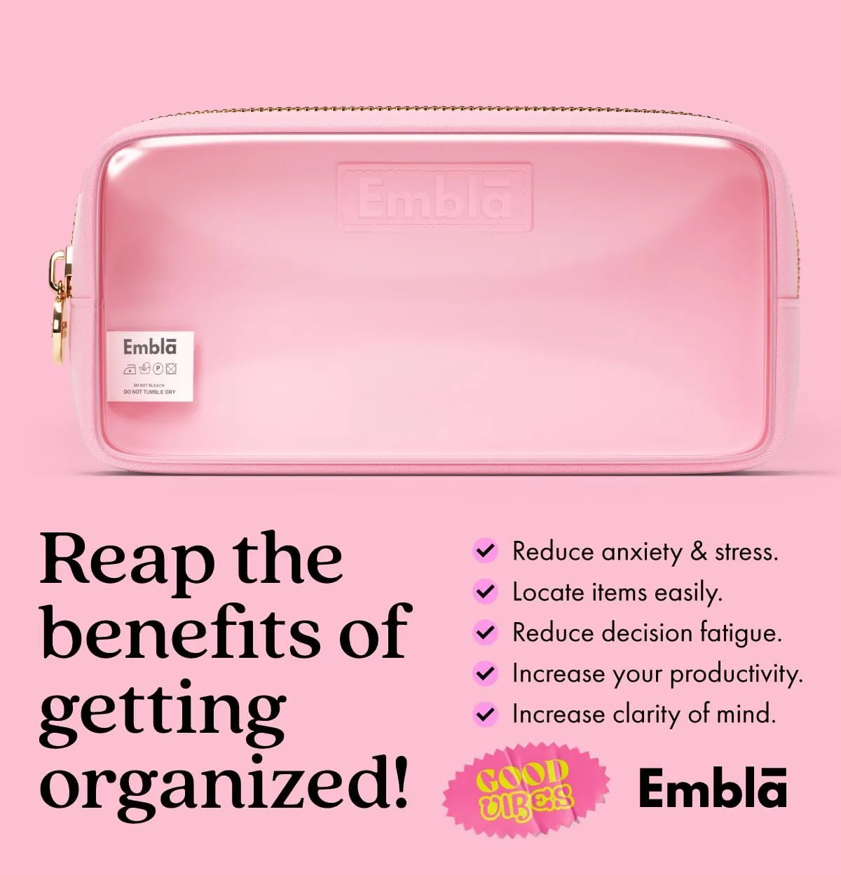 Embla Clear Cosmetic Bag Makeup Case, Clear Zipper Make Up Pouch and Toiletry Travel Tote, Cute Skincare Pouches for Women Girls, Preppy Purse Cosmetic Organizer, Small Makeup Bags, Flamingo Pink