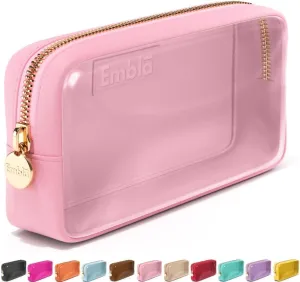 Embla Clear Cosmetic Bag Makeup Case, Clear Zipper Make Up Pouch and Toiletry Travel Tote, Cute Skincare Pouches for Women Girls, Preppy Purse Cosmetic Organizer, Small Makeup Bags, Flamingo Pink