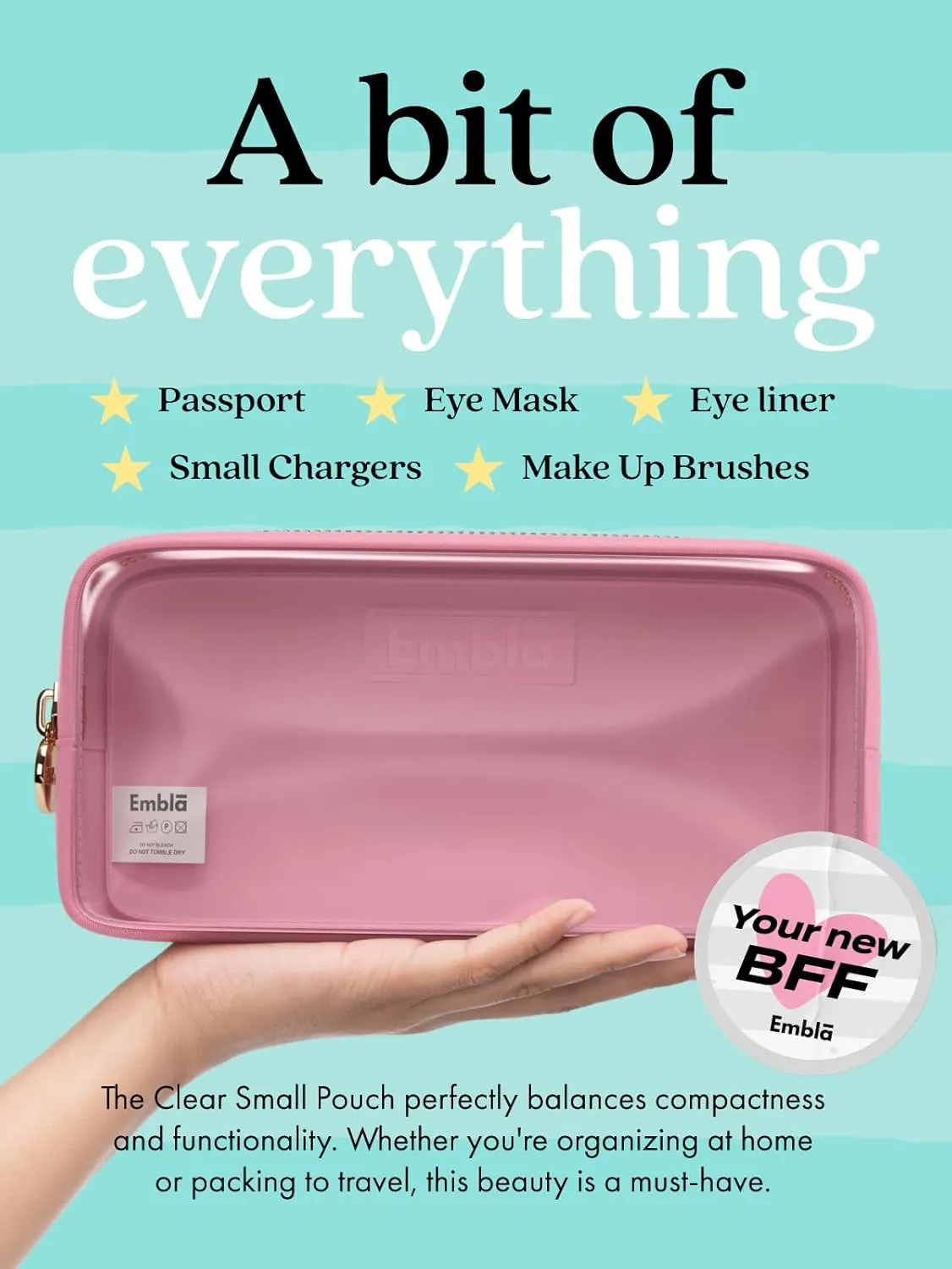 Embla Clear Cosmetic Bag Makeup Case, Clear Zipper Make Up Pouch and Toiletry Travel Tote, Cute Skincare Pouches for Women Girls, Preppy Purse Cosmetic Organizer, Small Makeup Bags, Flamingo Pink