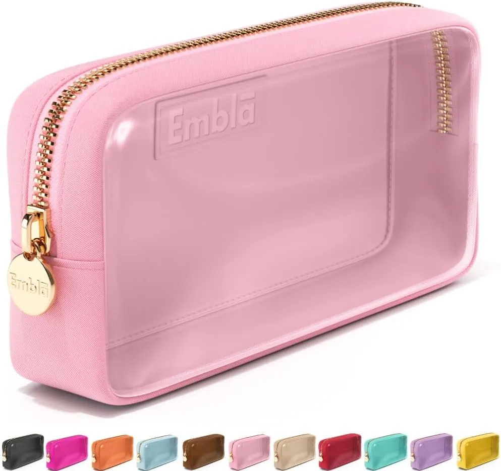 Embla Clear Cosmetic Bag Makeup Case, Clear Zipper Make Up Pouch and Toiletry Travel Tote, Cute Skincare Pouches for Women Girls, Preppy Purse Cosmetic Organizer, Small Makeup Bags, Flamingo Pink