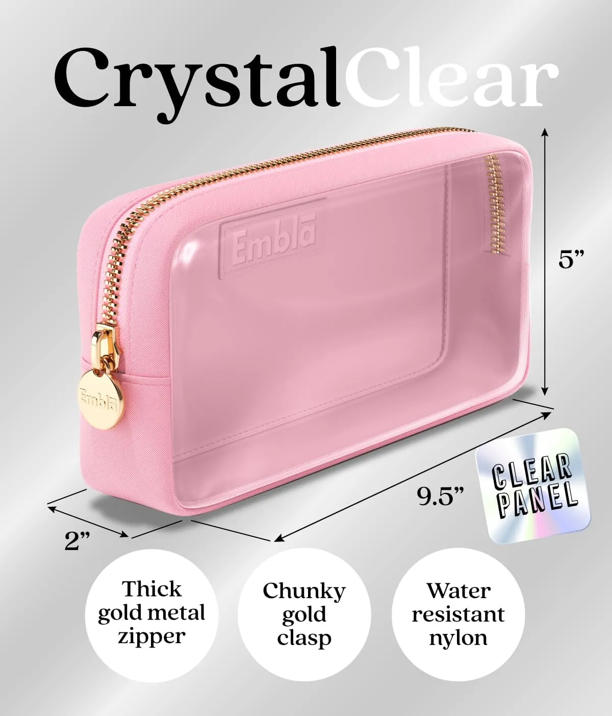 Embla Clear Cosmetic Bag Makeup Case, Clear Zipper Make Up Pouch and Toiletry Travel Tote, Cute Skincare Pouches for Women Girls, Preppy Purse Cosmetic Organizer, Small Makeup Bags, Flamingo Pink