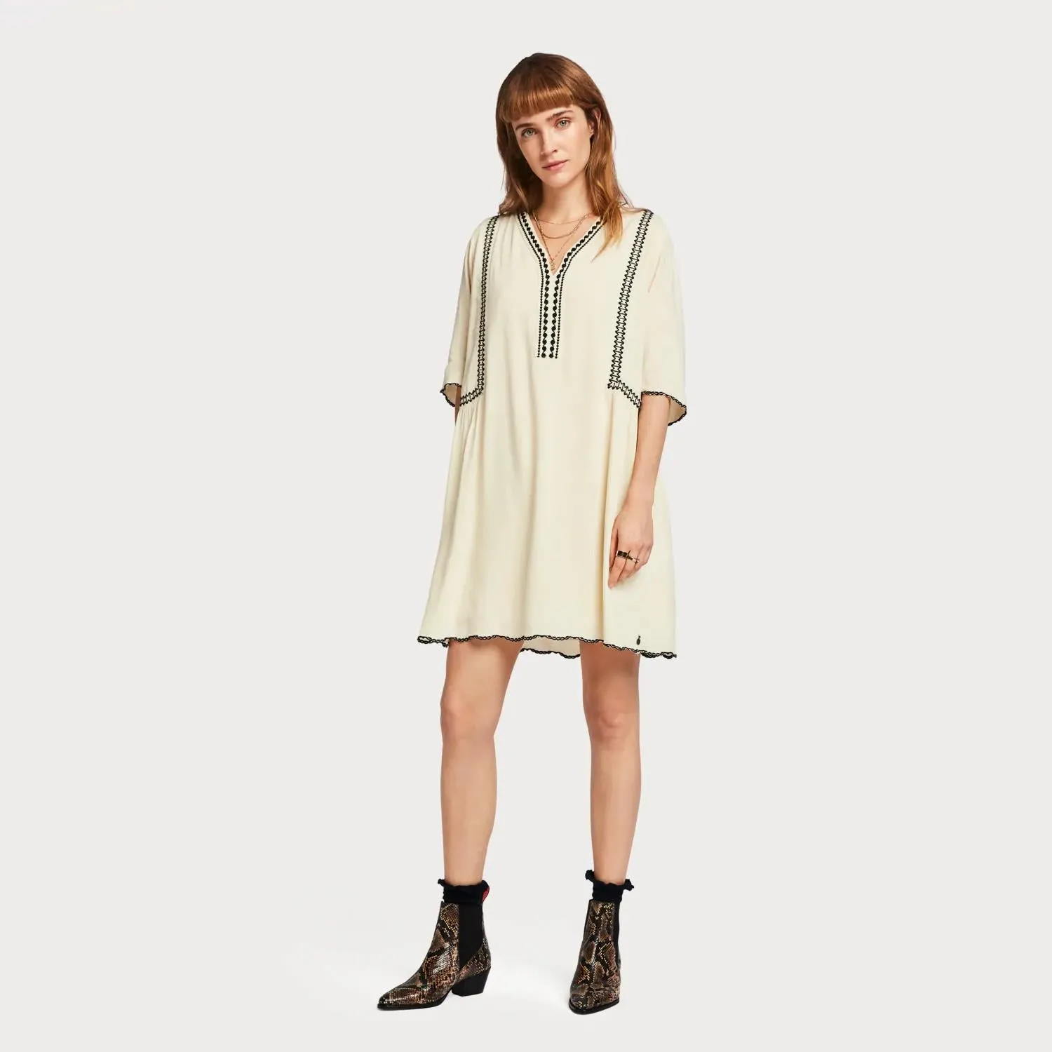 Embroidered Contrast Dress