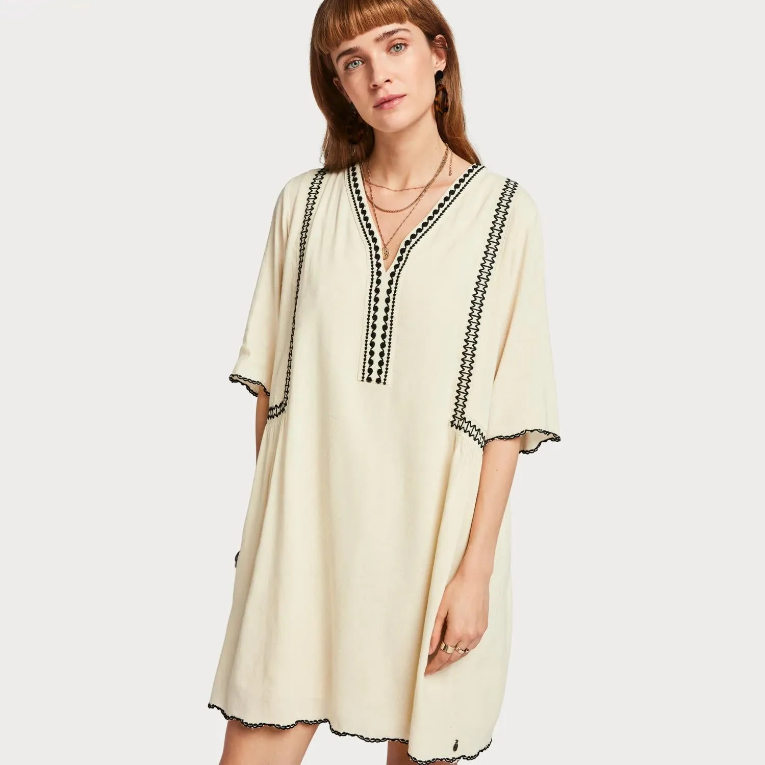 Embroidered Contrast Dress