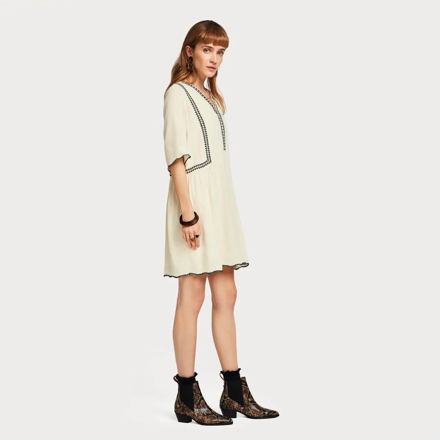 Embroidered Contrast Dress