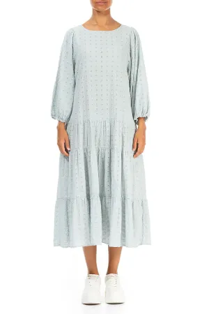 Embroidered Puff Sleeves Light Grey Cotton Dress