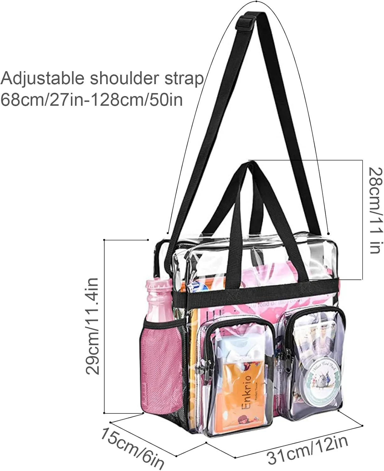 Enkrio Clear Makeup Bag Clear Cosmetic Bag Transparent Travel Cosmetic Storage Bag with 4 External Pockets and Adjustable Shoulder Strap for Toiletries