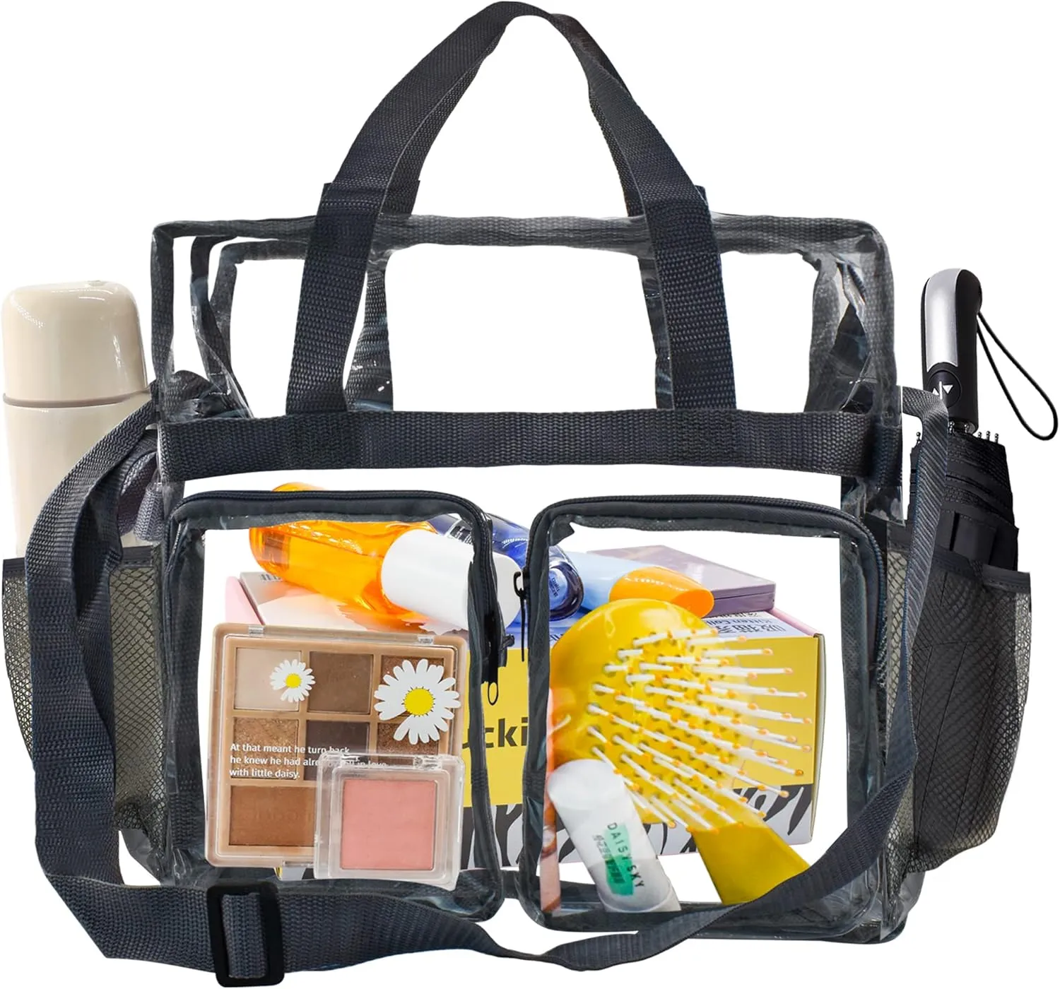 Enkrio Clear Makeup Bag Clear Cosmetic Bag Transparent Travel Cosmetic Storage Bag with 4 External Pockets and Adjustable Shoulder Strap for Toiletries