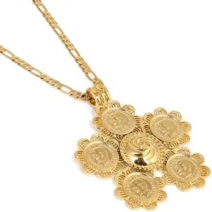 Ethiopian Big Cross Pendants Necklaces Women Men Gold Color Jewelry Africa Coin Cross Eritrea Habesha Necklace
