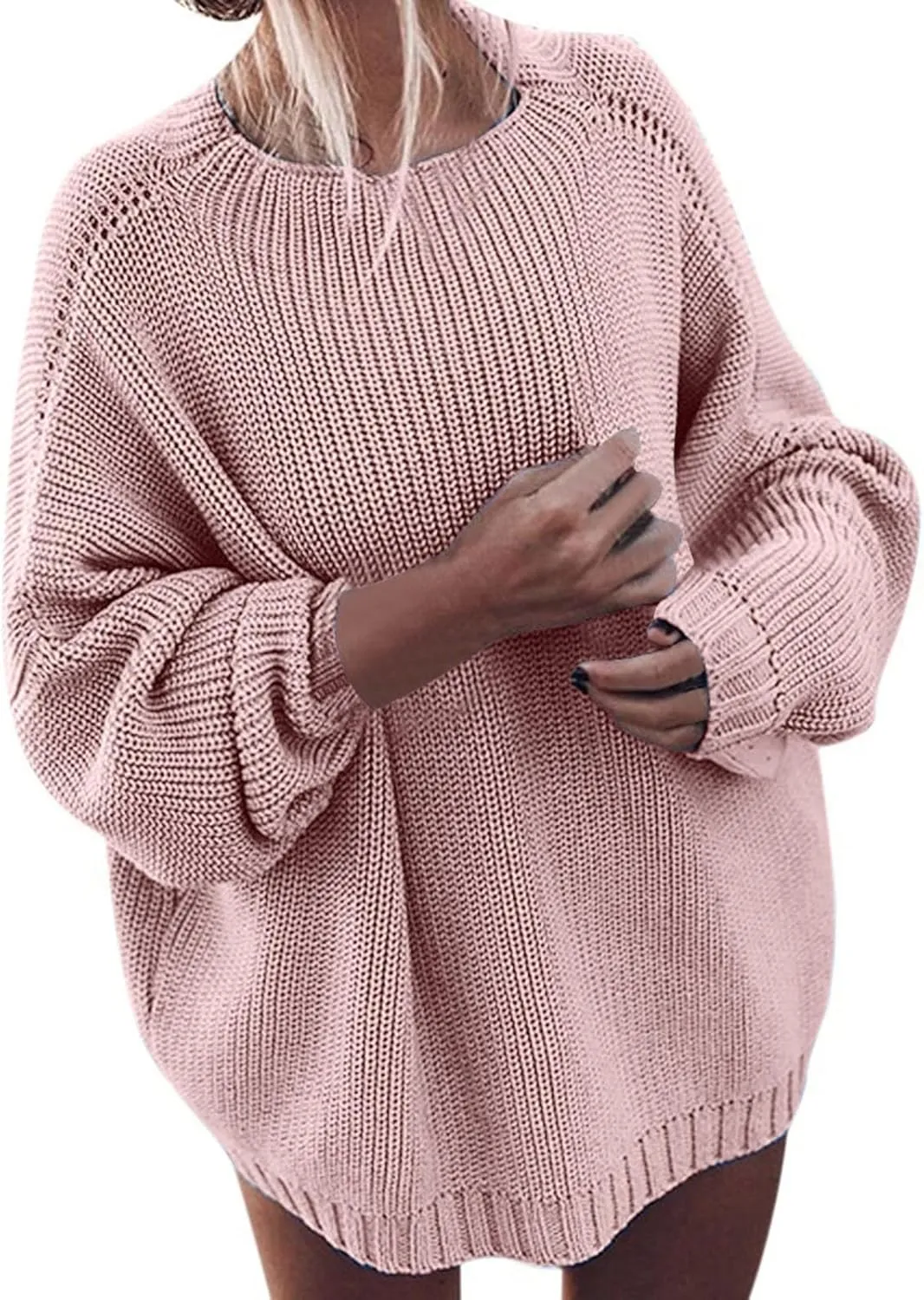Fall Sweaters for Women Crew Neck Cable Knit Pullover Sweaters Batwing Sleeve Loose Fit Solid Outfit Fall Winter Fashion 2023